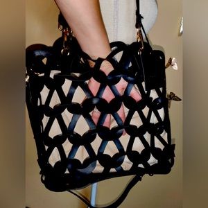 SOLD C🖤 Rare Moda Luxe Leather Canvas Black HandBag Gold Hardware Large